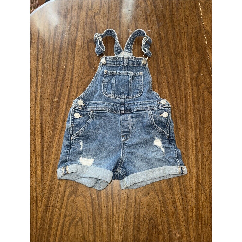 H&M Girls Blue Denim Jean Overall Romper Size 6